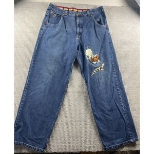 Vintage Paco Jeans Baggy Grunge Hip Hop Skater Dogs Chains Embroidered Y2K 40x33